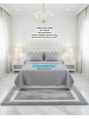 ETEHOMETEX ÇİFT KİŞİLİK %100 PAMUK HAVUZLU PİKE TAKIMI GRİ 8696474232075